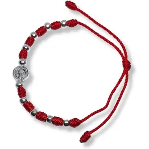 Saint Benedict Rosary Bracelet in Metal and Adjustable Cord - Protection & Blessing - Religious Design for Men and Women. Pulsera Denario Medalla de San Benito.