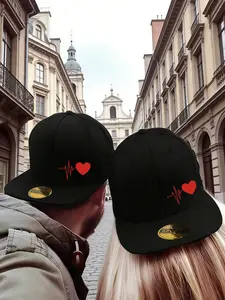 2pcs Couple Hat, Love Electrocardiogram Printing, Hip-Hop Cap, Fashionable Sports Baseball Cap, Snapback Hat, Adjustable Casual Hat, All Seasons, Matching Hats