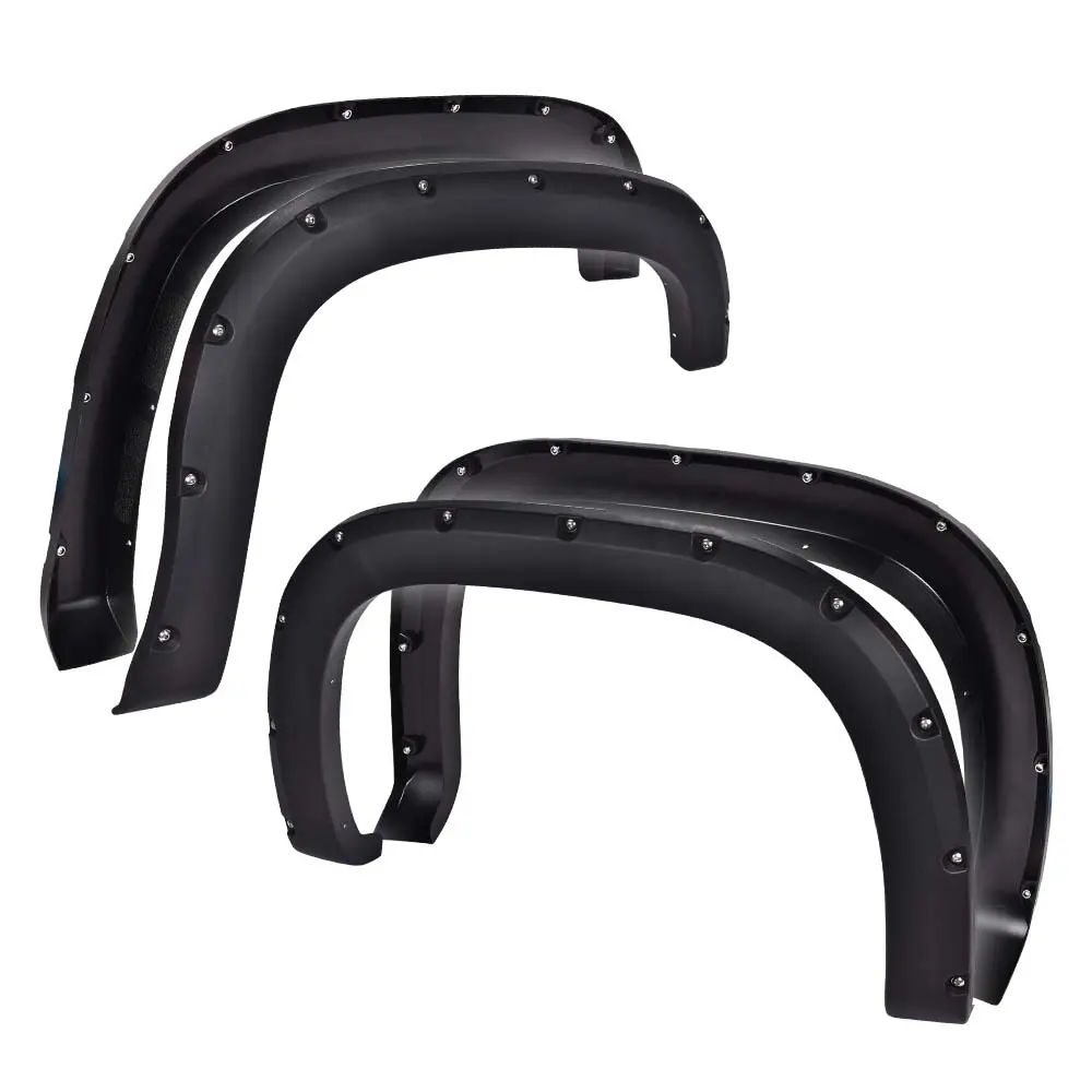ALLGOOD 4-Pack Textured Black Pocket Rivet Fender Flares - High-Impact PP Car Exterior Protector Wheel Arch Cover Guard Trim, All-Weather UV Shielding DIY Install Off-Roading Car Accessories for GMC Sierra 1500 (2007-2013), 2500HD/3500HD (2007-2014), Auto
