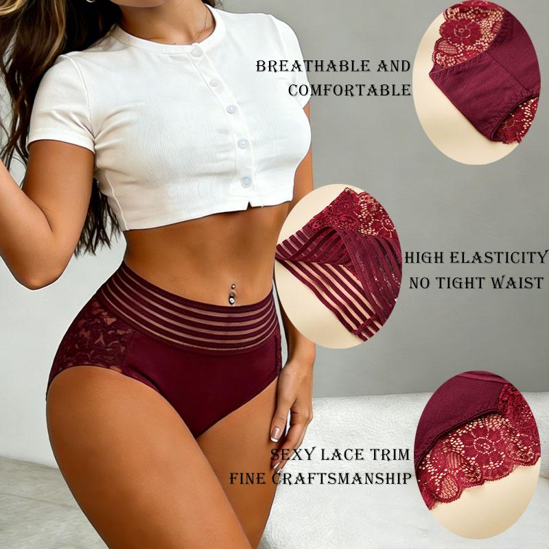 6PCS Solid Color Striped Belt Sexy Cutout Lace Women’s Panties Skin-Friendly Butt-Lifting Breathable Triangle Briefs for Everyday Wear and Dates