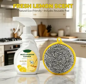 Multi-Purpose Cleaning Spray, Multi-Surface Kitchen Cleaning Spray, Fresh Lemon Scent. A powerful degreaser for countertops, stovetops, and floors. Eco-friendly formula. Includes a reusable cleaning pad.