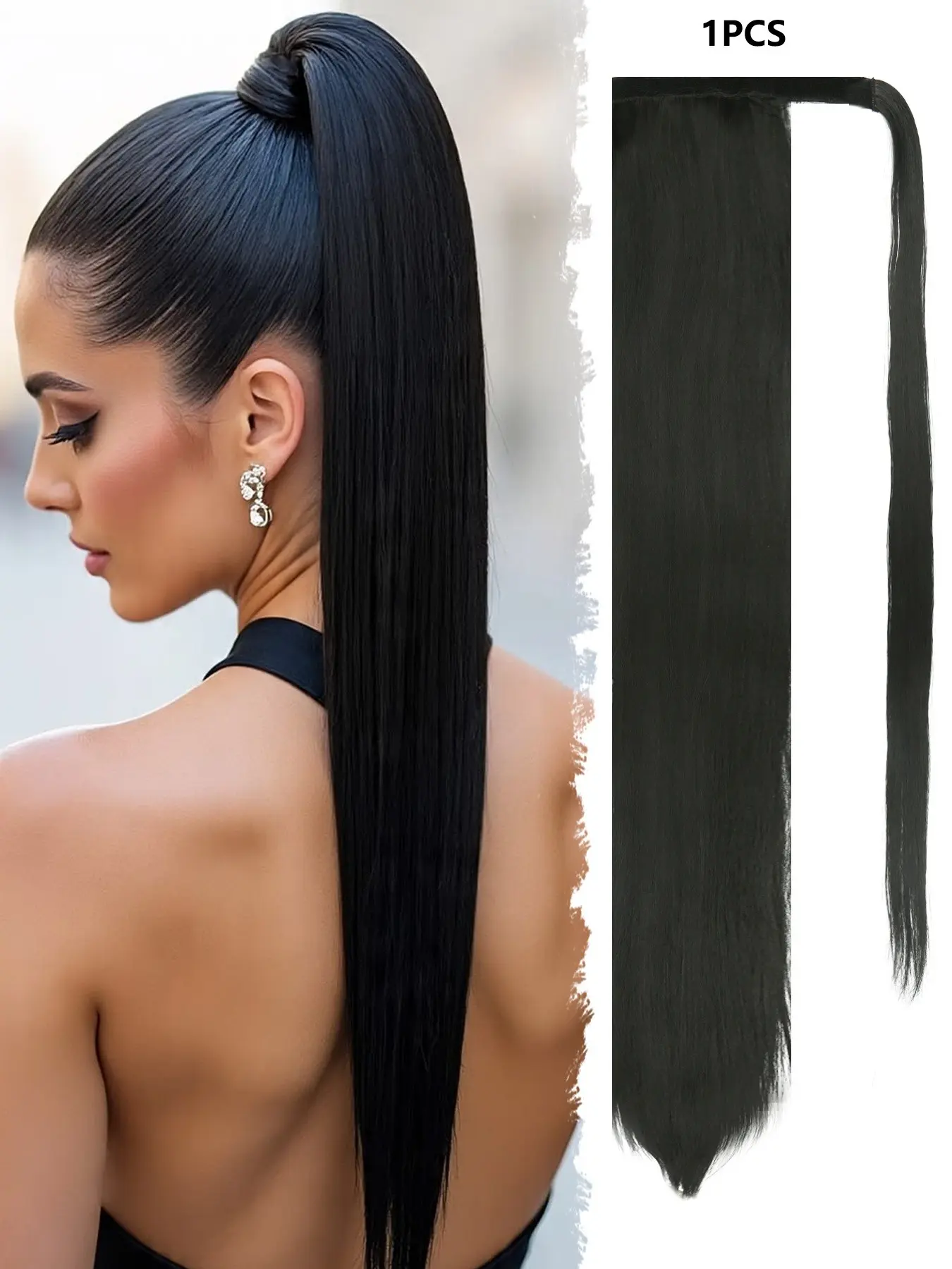Natural Color Ponytail Hair Extensions, Straight Synthetic Hair, Velcro Closure, Long Hair Clip- for Women, Daily Use, Cosplay, Festivals, Synthetic Ponytail Hairpieces