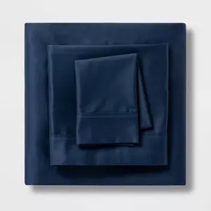 Full Solid Performance 400 Thread Count Sheet Set Metallic Blue - Threshold: Cotton Sateen, Wrinkle-Resistant, OEKO-TEX Certified