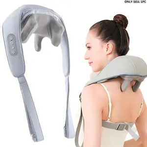 6D Heated Electric Neck and Back Massager Machine, Automatic Shut-Off After 15 Minutes, Cordless Portable Deep Tissue Relaxer for Home, Office and Car