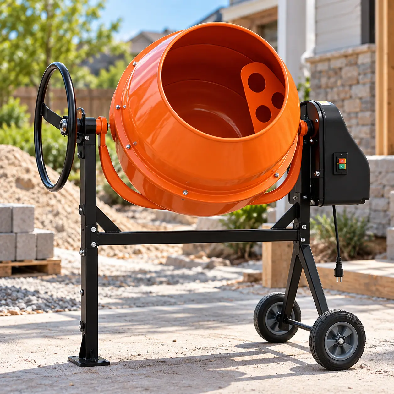 Electric Cement Mixer 120L/140L, Portable Concrete Mixer with 450W/550W Motor, 110V 60Hz Electric Mortar Mixer with Adjustable Tilt Drum & Wheels for Cement, Concrete, Stucco and Home Projects