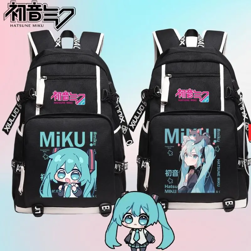 Cute Hatsune Miku Student Simple Cartoon Anime Large Capacity Casual Lightweight Travel Waterproof Portable Backpack School Bag