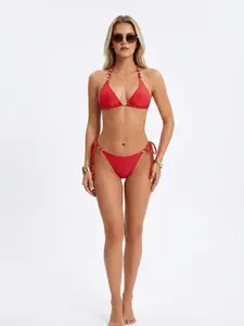 Sunkiss 2 Piece Triangle Bikini Set, Halter Tie Side High Cut Swimsuit for Women Summer Beach Club Vacation Wear 2026