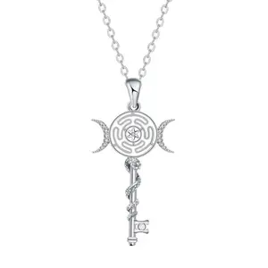 925 Sterling Silver Key Necklace Goddess of Witchcraft Witches Jewelry for Women Gift