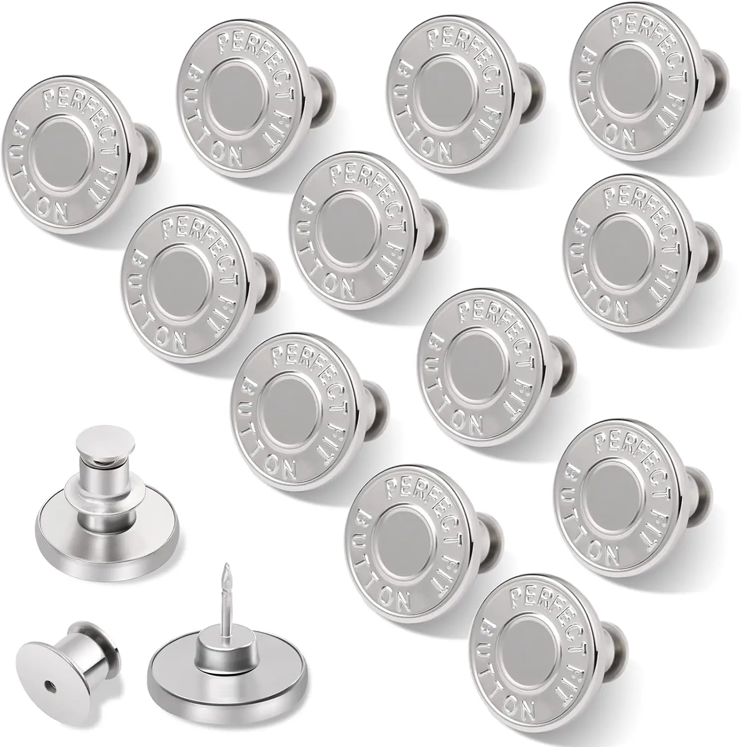 12 Sets Buttons Pins for Jeans, No-Sew Replacement Jean Buttons for Loose Pants Tightener for Too Big