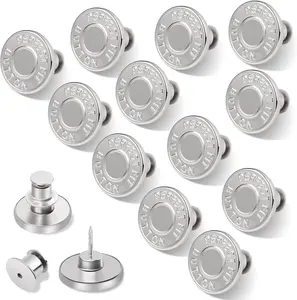 12 Sets Buttons Pins for Jeans, No-Sew Replacement Jean Buttons for Loose Pants Tightener for Too Big