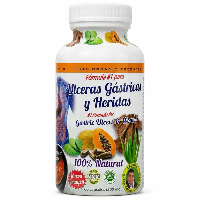 Gastric Ulcers & Wounds Herbal Supplement- Natural Digestive Support Capsules for Gastritis, Heartburn & Stomach Health 60 capsules