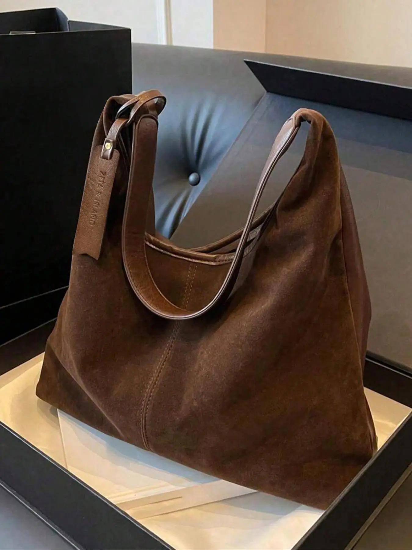 Women's Solid Color Draped Label Charm Tote Bag, Fashionable Large Capacity Shoulder Bag for Daily Used, Casual Trendy Versatile High-quality Daily Co