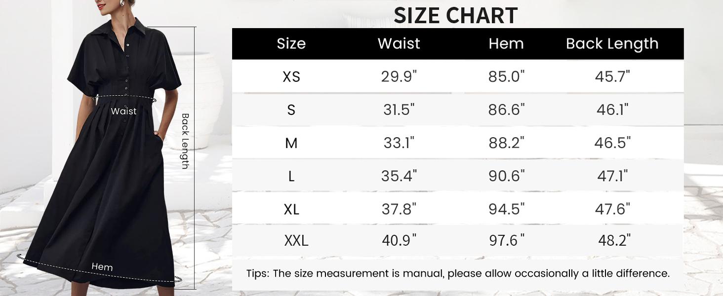 Yeokou Women's Button-Down Shirt Dress - Short-Sleeve, Loose, Pleated Maxi Sundress with Pockets, Basic Casual Wear for Summer, Women's Clothes