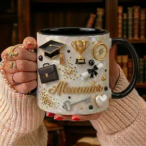 Personalized Graduation Mug with Name, 2D Printed 3D Effect Graduate Coffee Mug for Class of 2026, Custom Congrats Grad Mug for Students and Graduates, Achievement Success Keepsake Cup, Perfect Graduation Day Gift from Family and Friends