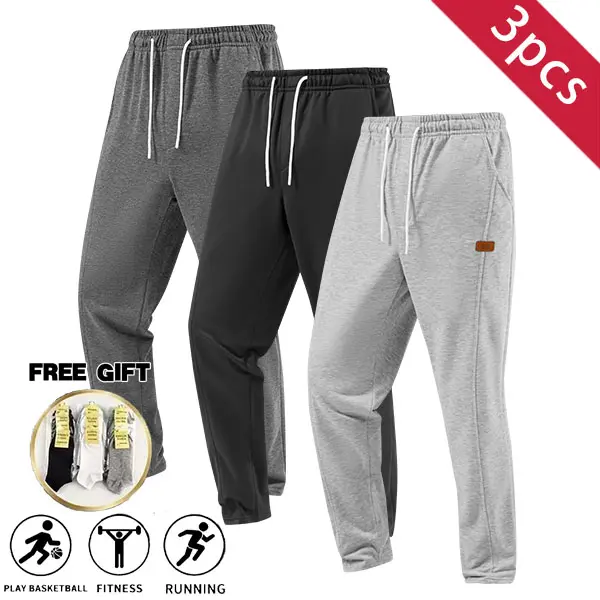 3PCS Men’s Elastic Waist Sweatpants | Ultra-comfortable everyday jogger sweatpants made from high-quality, soft, plush fabric; men’s casual pants suitable for workouts, running, and lounging at home. Socks included.