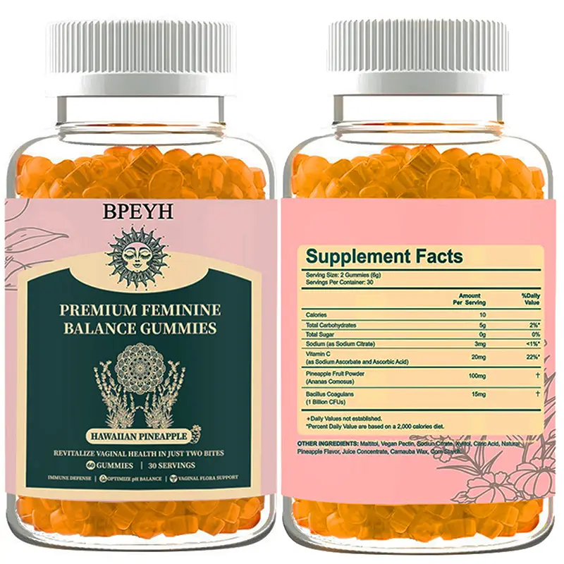 【BPEYH】Feminine Balance Gummies Hawaiian Pineapple, Probiotics for Women, with Prebiotics &Lactobacillus Probiotic Blend - 60 Count(Pack of 1)Dietary