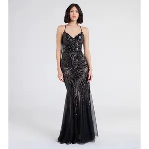 Brooke Lace-Up Mermaid Sequin Mesh Formal Dress