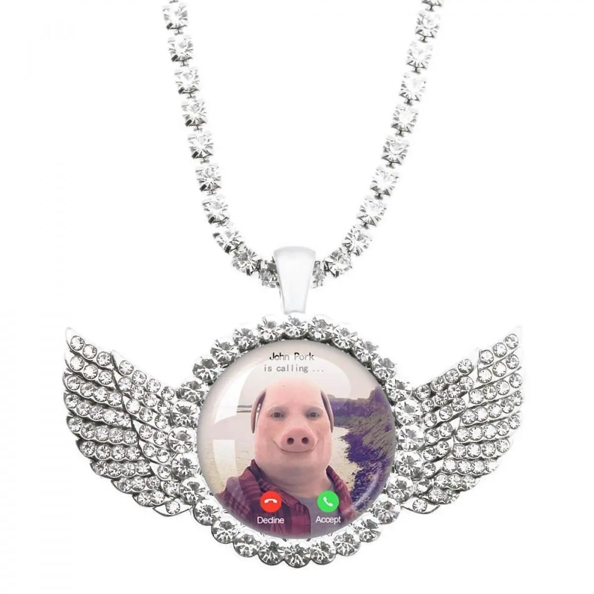 John Pork Meme Pendant Necklace, Casual Gold-Plated Alloy Moon Charm, Funny Fashion Chain Decorated Jewelry for Pig Lovers, Jewlery, Chain & Link, Elegant