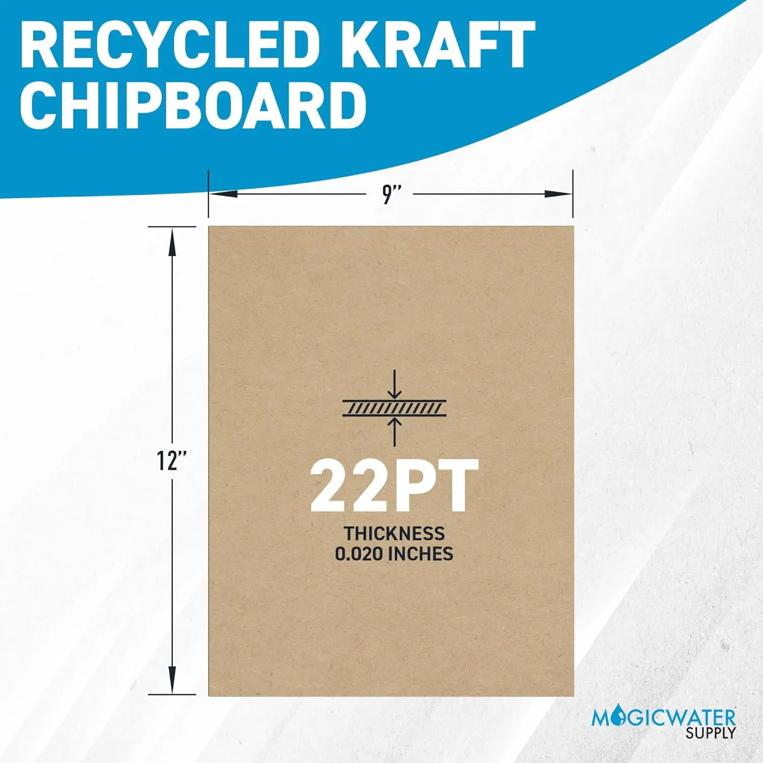 MagicWater Chipboard Sheet for DIY Projects - 9x12 Inch - 22 pt - Heavy Duty Kraft (0.020 Inch Thick) Paperboard, For Scrapbooking, Books, Picture Frame Backing, Arts Project & Crafts