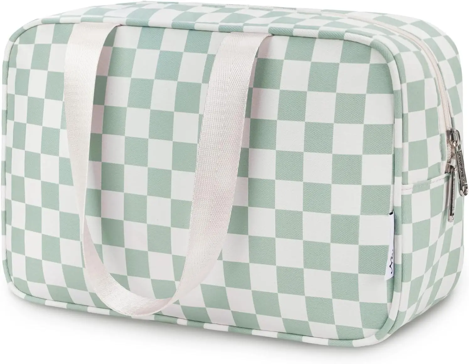 Narwey Large Capacity Travel Toiletry Bag Women, Checkered Makeup Bag with Handle, Portable Make up Cosmetic bag Organizer, Travel Bag for Toiletries, Skincare, Medicine, Essentials (Green Checker)