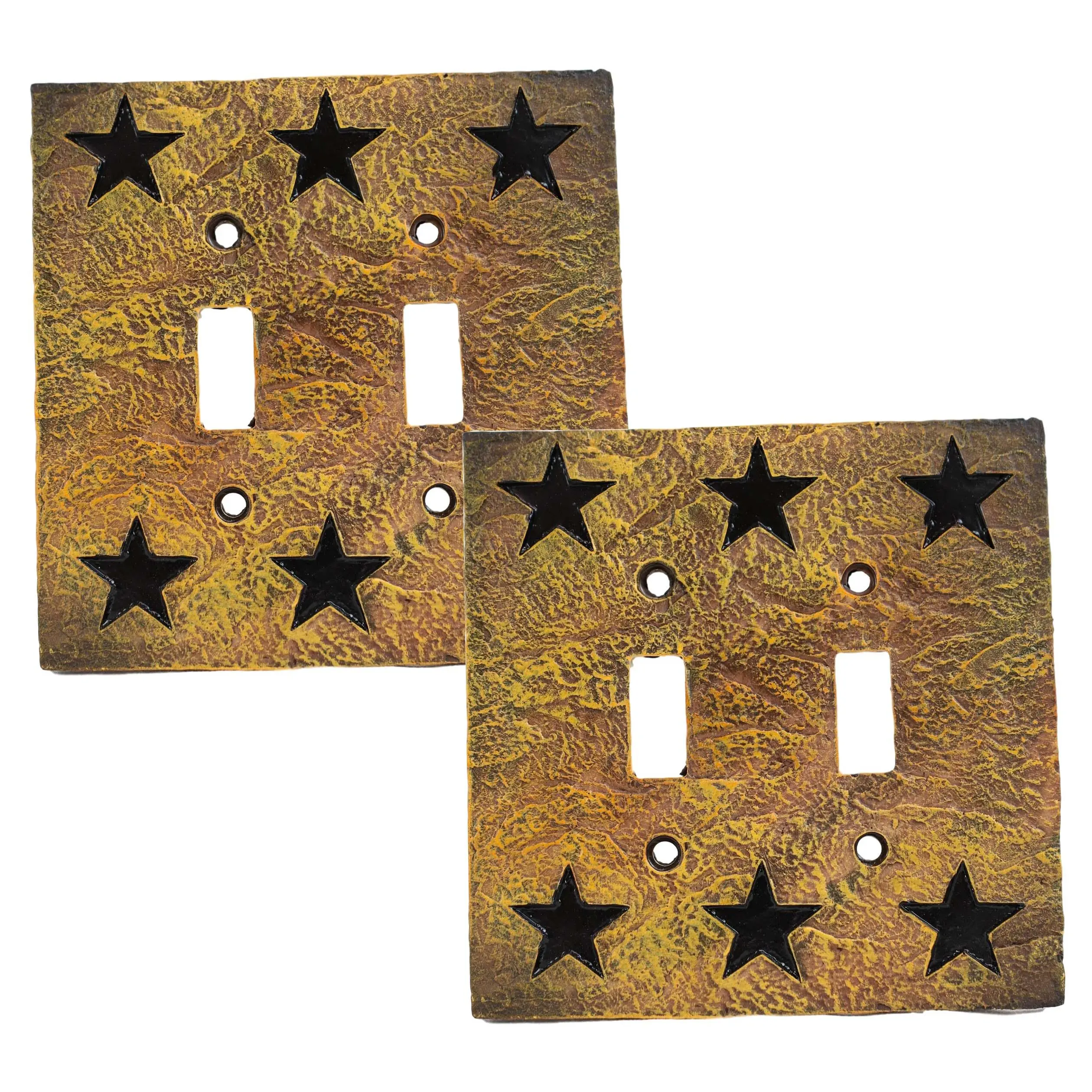 Decorative Rustic Western Light Switch Cover Plate Set - 2-Piece Textured Wall Double Toggle Plates for Home, Office