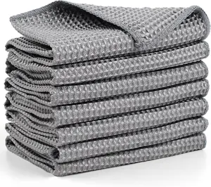 Kitchen Towels 6-Pack 100% Cotton Waffle Weave Ultra Soft Absorbent Quick Drying Dish Rags 12x12 Inches Grey Cleaning