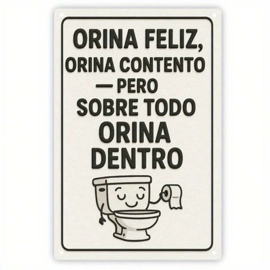 Funny Spanish Bathroom Metal Sign – "Orina Feliz, Orina Contento, Pero Sobre Todo Orina Dentro" Humor Toilet Wall Decor, 8x12 Inch Aluminum Plaque, Waterproof Restroom Sign for Bathroom, Toilet, Indoor & Outdoor