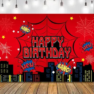 Red Spider Web Backdrop – 5x3ft Superhero Birthday Party Decoration for Boys, Baby Shower Photo Background Banner