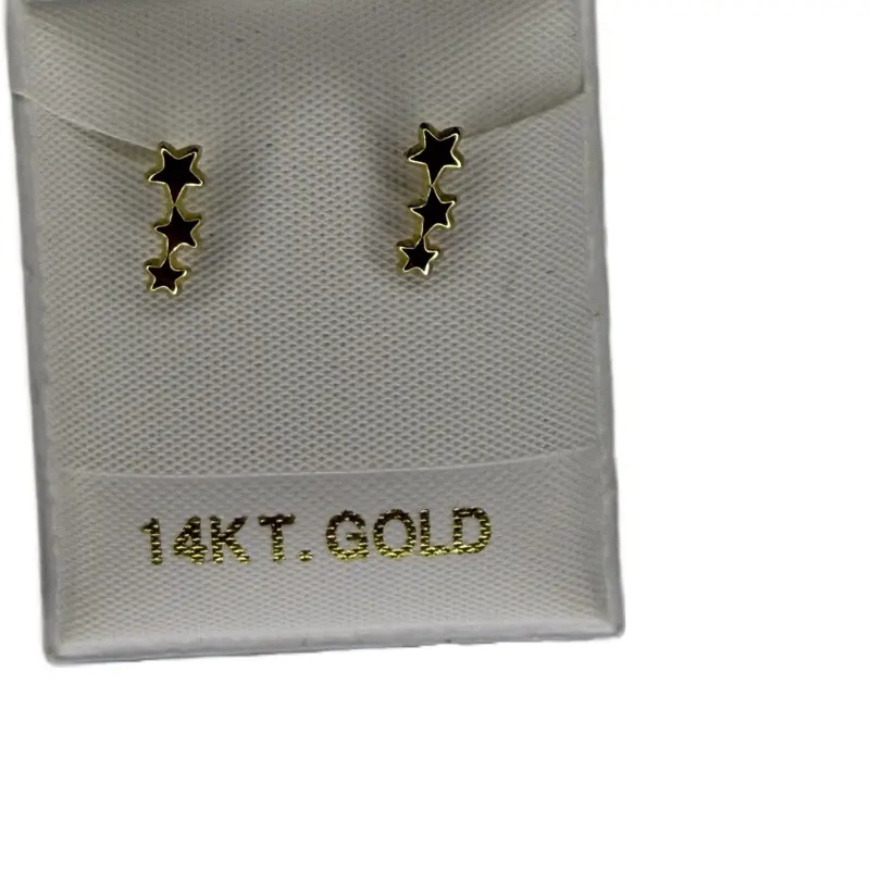 14K Gold Triple Star Baby Earrings – Elegance & Safety