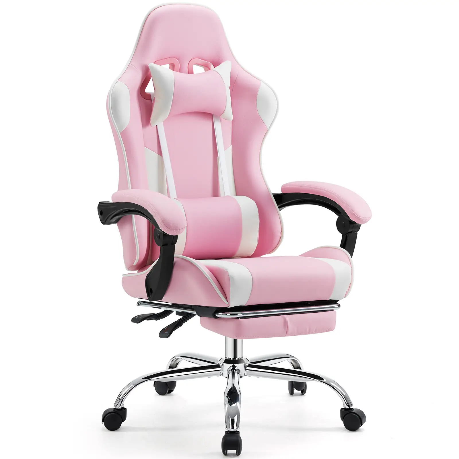 Ergonomic Gaming Computer Chair with Footrest, PU Leather Recliner with Headrest, Fixed Up Armrest, Height Adjustable with 360° Swivel