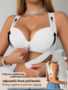 Women's Front Buckle Push-Up Bra, Underwear, Breathable Adjustable Wide Straps, Backless Design, Medium Support, Fit, All Seasons, Comfortable and Stylish, Adjustable Bras