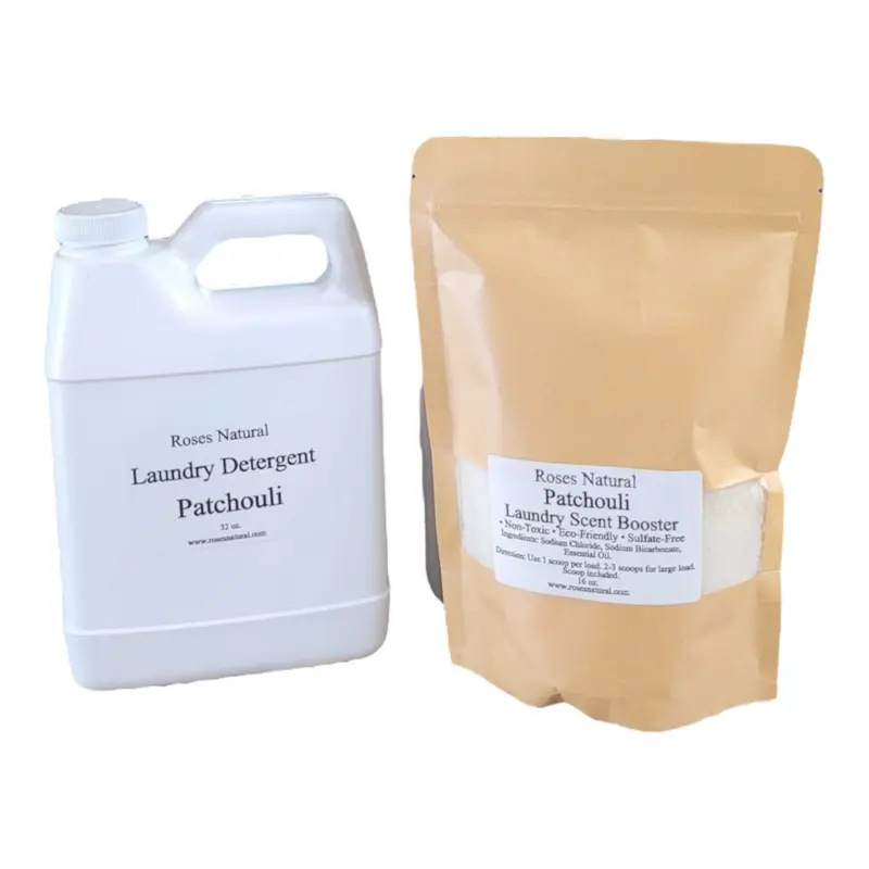 Roses Natural Patchouli Laundry Detergent 32 Oz & Scent Booster 16 - Eco-Friendly & Sulfate-Free