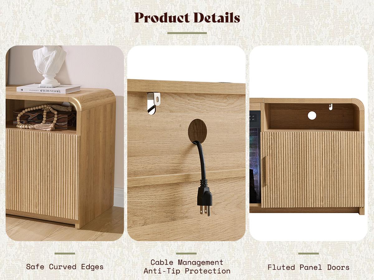 AMERLIFE 70" Fluted Fireplace TV Stand for TVs Up to 80", Modern TV Console with 30" Electric Fireplace & Storage Cabinets, Media Entertainment Center for Living Room