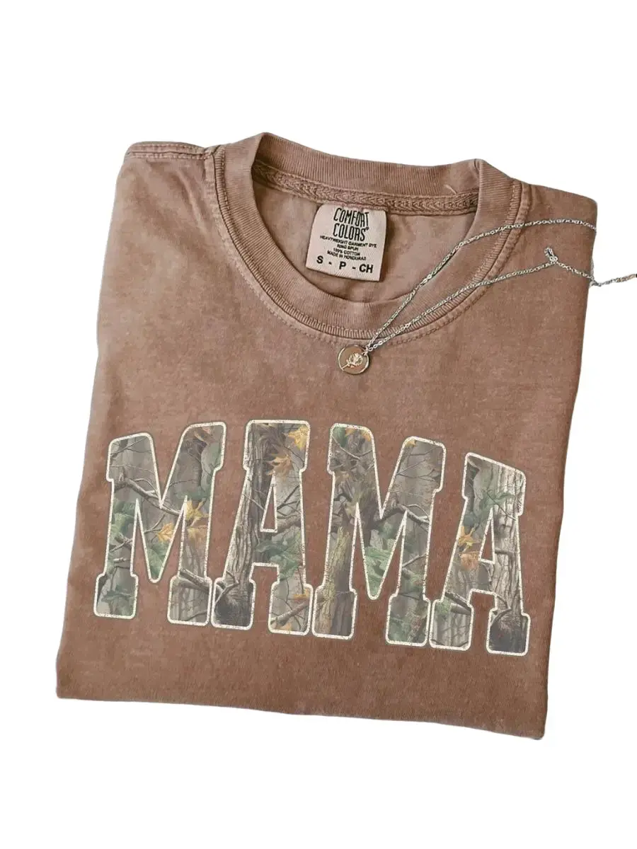 Hunting Mama Comfort Colors T-Shirt, Camouflage Mama Shirt, Varsity Camo Mama Tee, Mother's Day Gift, Retro Mam Shirt