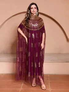 Luxury Heavy Embellished Kaftan Abaya for Women, Black Gold Sequin Evening Gown with Intricate Beaded Neckline and Arrow Pattern, Elegant Formal Dress for Wedding Party and Special Occasions CXD35