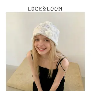 【LUCE&LOOM】Soft Girl Style Knit Beanie with Floral Applique - Breathable Slouchy Hat for Spring & Summer | Unique Streetwear Accessory for Vacation & OOTD