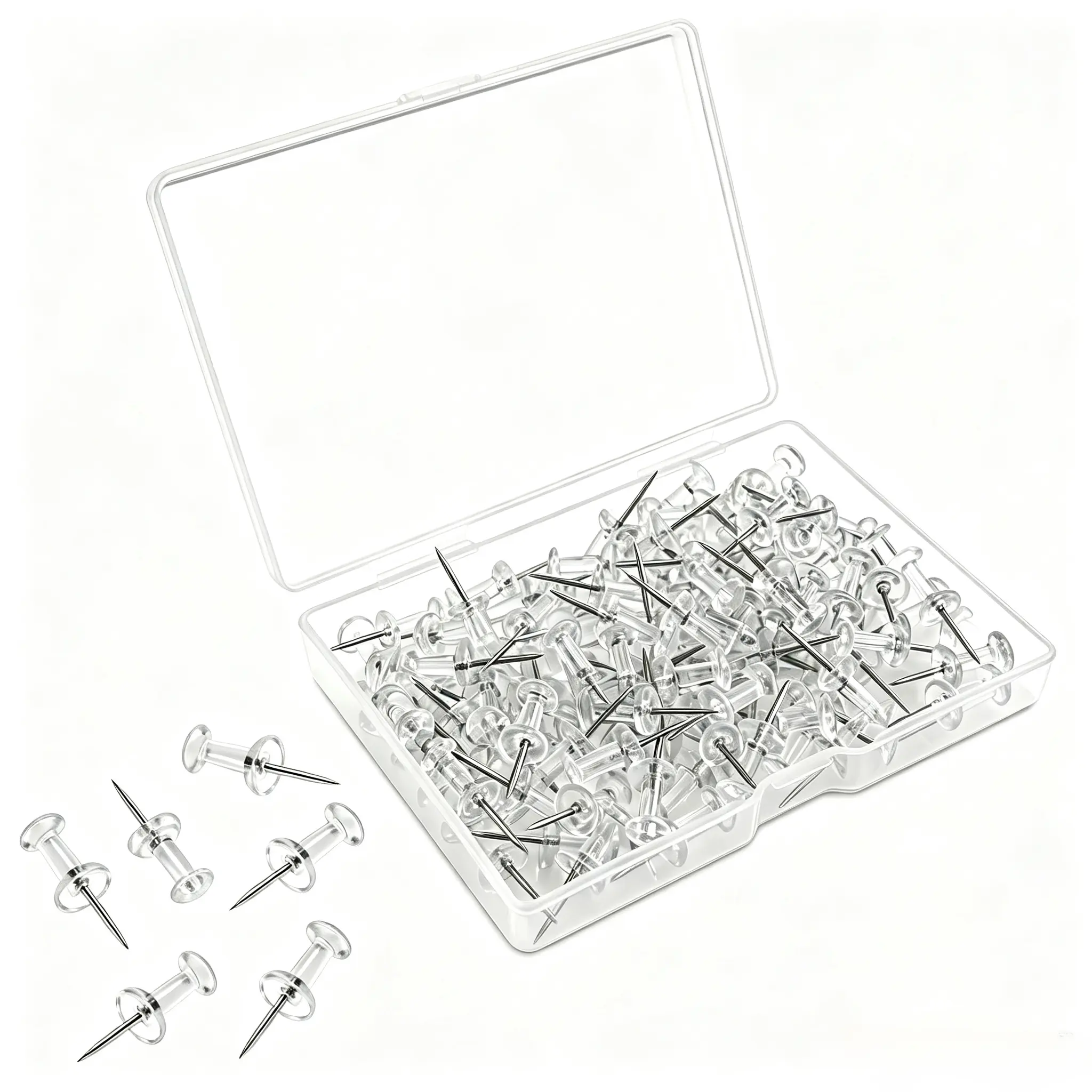100-Pack Clear Push Pins, Office Bulletin Cork Board Tacks with Clear Plastic Head and Steel Tip, Portable Durable Wall Fasteners for Home Organization
