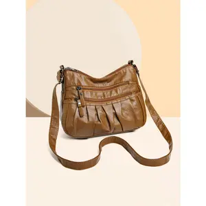 PU Leather Ruched Adjustable Strap Shoulder Bag