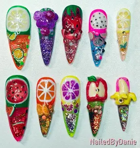 3D Fruit Aquarium Nails | Apple | Banana | Lime | Lemon | Medium to Long Nail Listing |