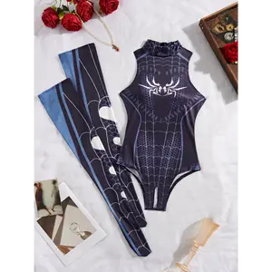 Spider themed role play costume, jumpsuit and pantyhose set, sexy lingerie for women