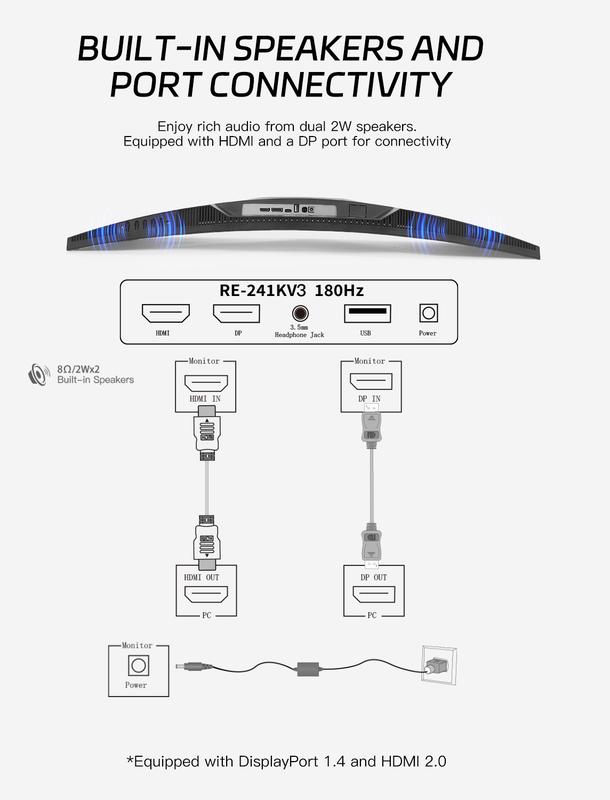 New 24" 180Hz Curved Gaming Monitor FHD 1080P 1ms Response FreeSync Ultra-Thin VESA Ready for PS5 Xbox PC #Black Friday