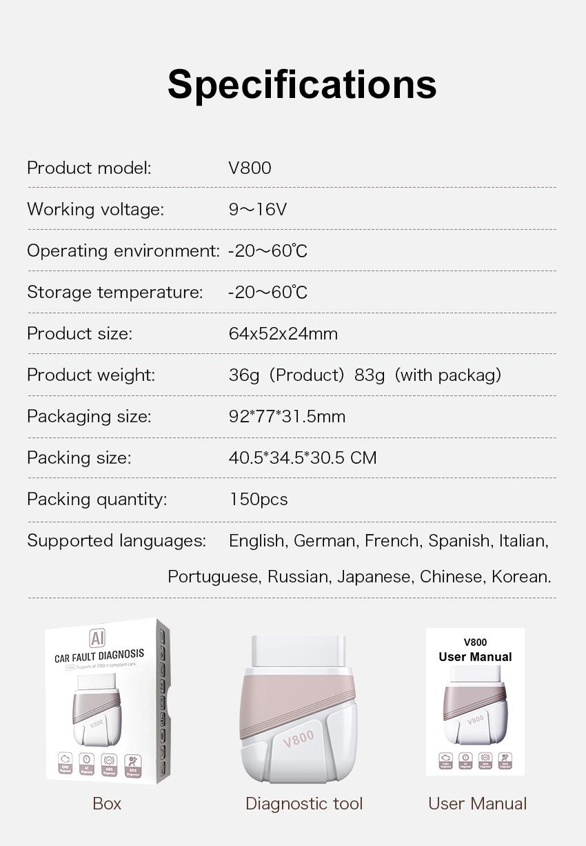 Panlong Bluetooth OBD2 Scanner for iPhone iOS Android Engine ABS SRS Code Reader Car OBDII Diagnostic Tool with Free App