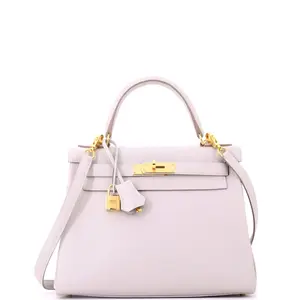 Pre-owned HERMÈS Leather Top Handle Bags Hermes Kelly Handbag Grey Evercolor with Gold Hardware 28 by Rebag