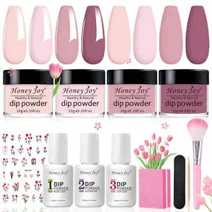 Honey Joy Nude Pink Dip Powder Kit  Clean Girl Nails for Everyday | Natural At-Home Nails (No Lamp Needed) Base Coat Beauty Products