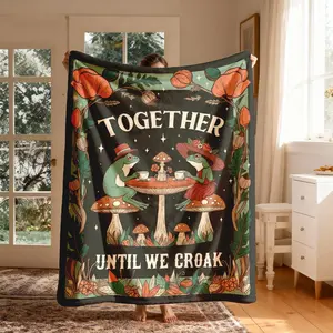Vintage Farmhouse Frog Couple Mushroom Floral Blanket, Large Soft Lightweight Warm, Perfect for Bed Sofa Office Camping Travel Gift
