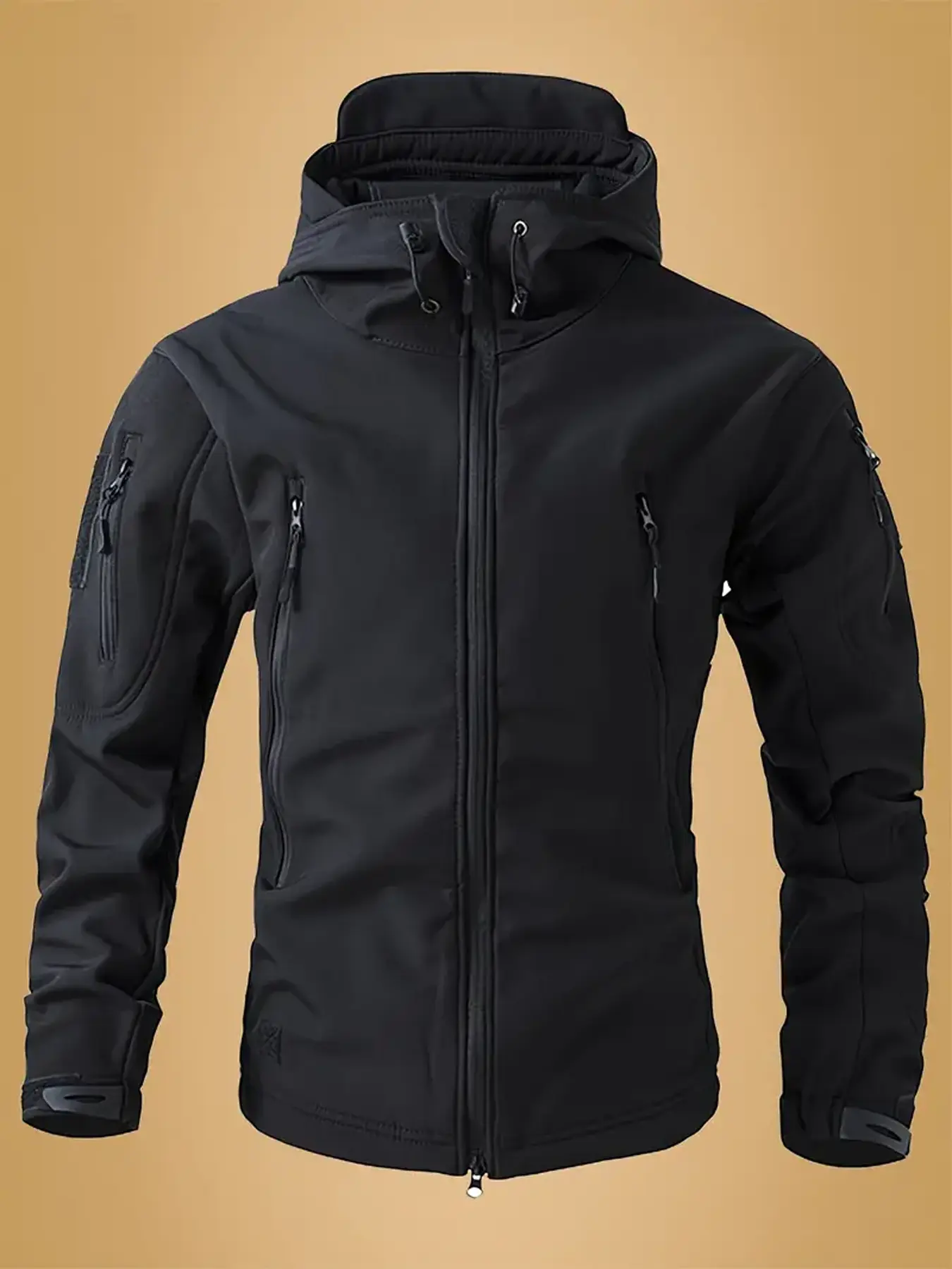 Men’s Waterproof Softshell Hiking Jacket - Tactical Operator-Style Athletic Outerwear with Hood, Long Sleeves, Zipper Closure, Pockets for Autumn Winter Camping