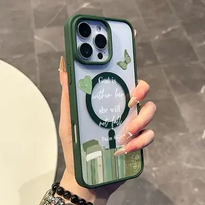 Magnetic Protective Case for iPhone 17 16 E Pro Max 15 Plus 14 13 12 11 XS XR, Y2K Sage Green Serenity Pattern | Lightweight, Shockproof, Silicone, Protective, and Trendy