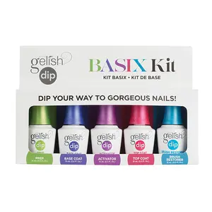 Gelish Dip Basix Kit – Prep, Base Coat, Activator, Top Coat & Brush Restorer – Easy, Odor-Free, No UV or LED Lamp Required for Long-Lasting, Salon-Quality Dip Powder Nails at Home.