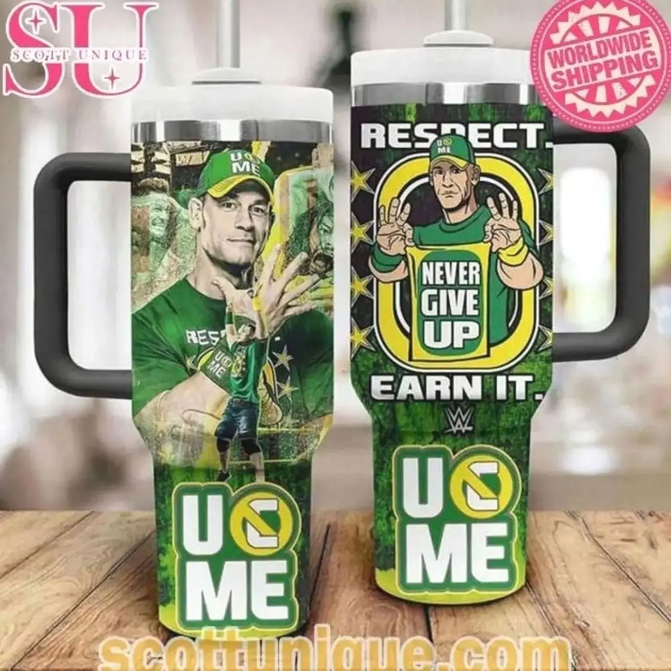 New WWE John Cena Never Give Up 30oz or 40oz Stainless Steel Tumbler With Handle, Casual Style, Soft Touch, Feels Like a Favorite - Customer Favorite