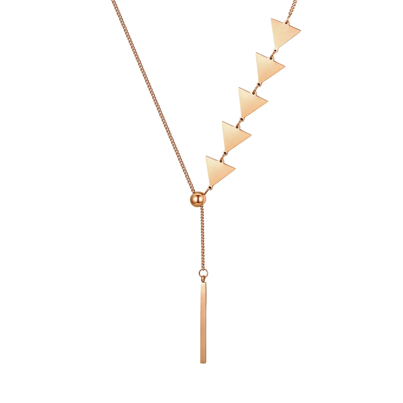 OIDEA Women's Gold-Tone Stainless Steel Chain Jewelry Necklace - Gold Aesthetic Casual Wear Accessory, Tarnish-Proof Coating, 1.2cm Triangle & Geometric Bar Pendant on 68cm Chain, Bar And Triangle, Geometric Bars